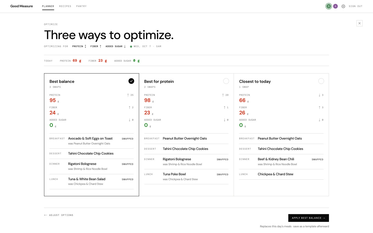 Three ways to optimize the day, side by side